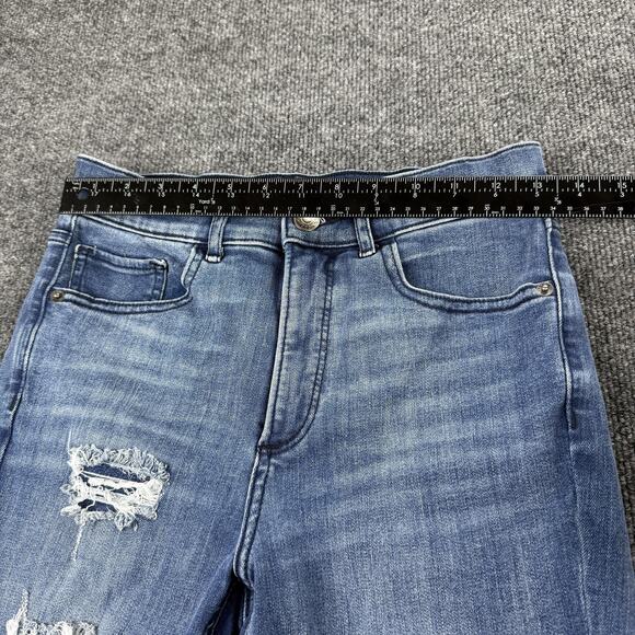 Express Jeans Womens 4R Blue Skinny High Rise Denim Perfect Distressed Raw Hem - Picture 5 of 14